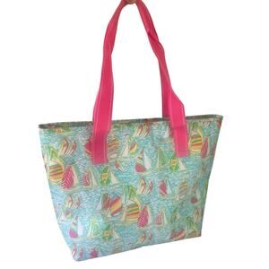 Lilly Pulitzer Insulated Tote Bag Sailboat Print Beach Cooler Bag + Corkscrew